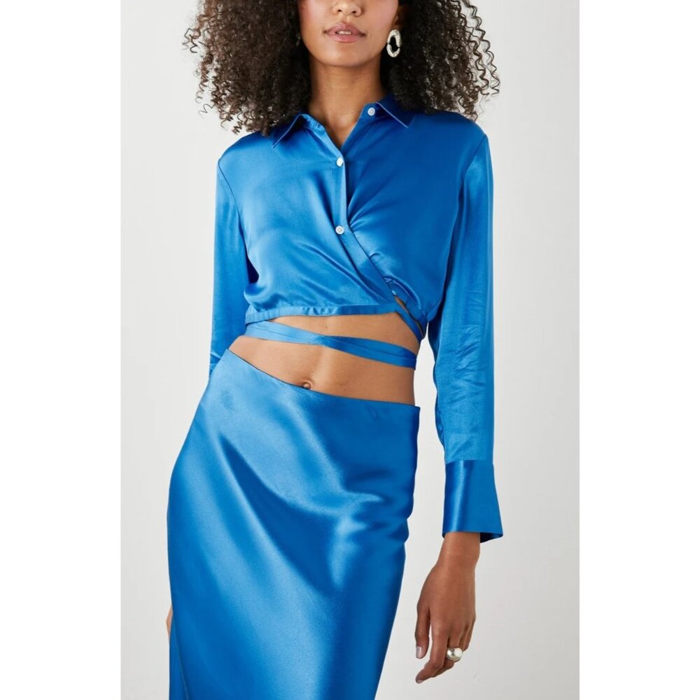 Rails Tiana Cropped Satin Blouse Womens Size S Maximalist Long Sleeve Party Top